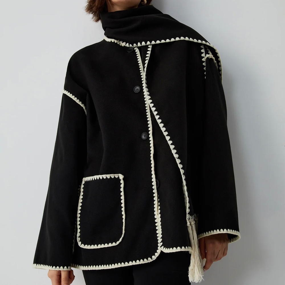 NWT Commense Contrast Trim Jacket With Matching Scarf - Picture 2 of 9